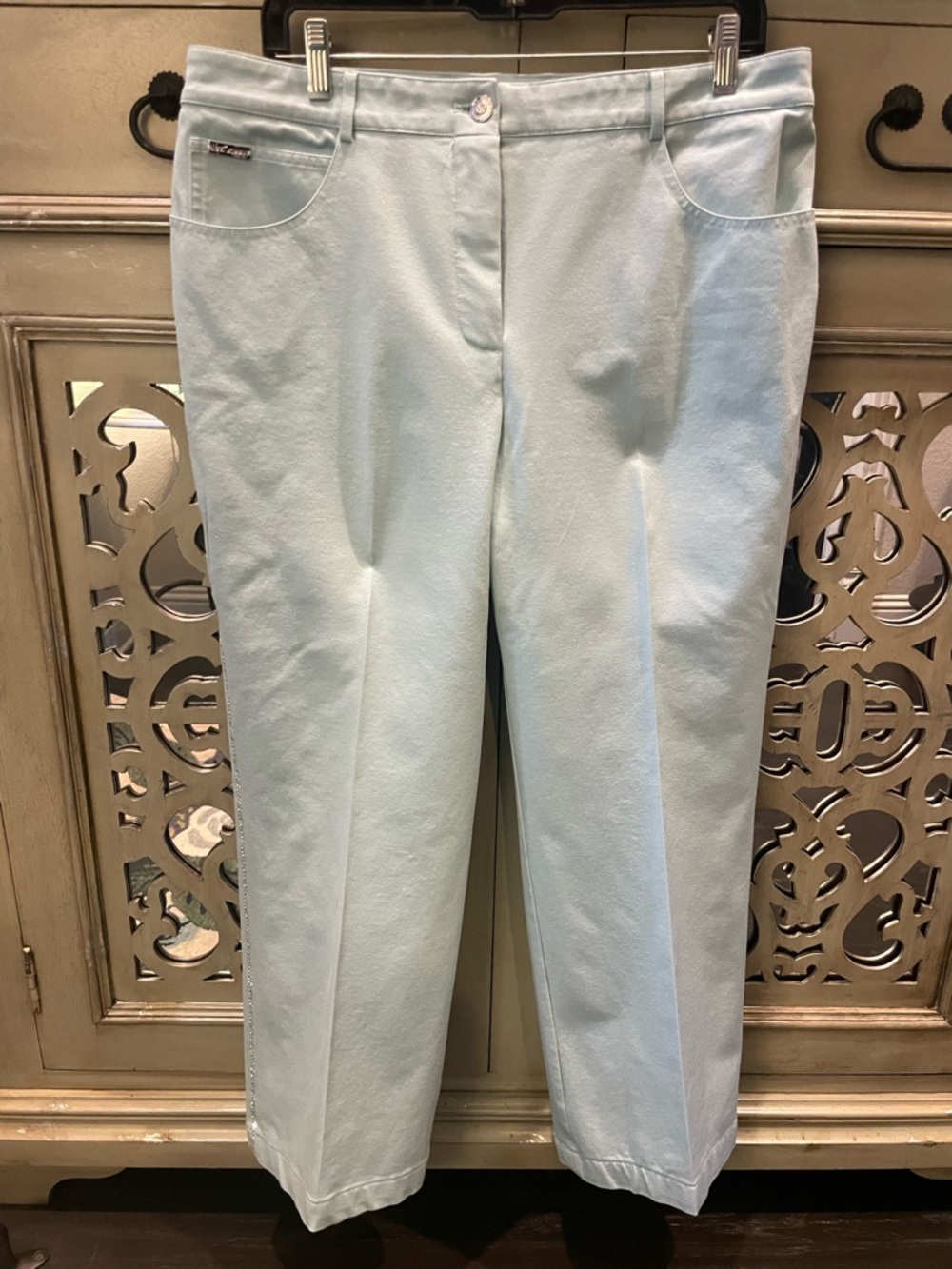St John Sport Light Blue Straight Leg fixed waist pant